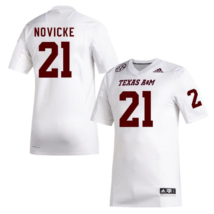 Men #21 Dallas Novicke Texas A&M Aggies College Football Jerseys Stitched Sale-White
